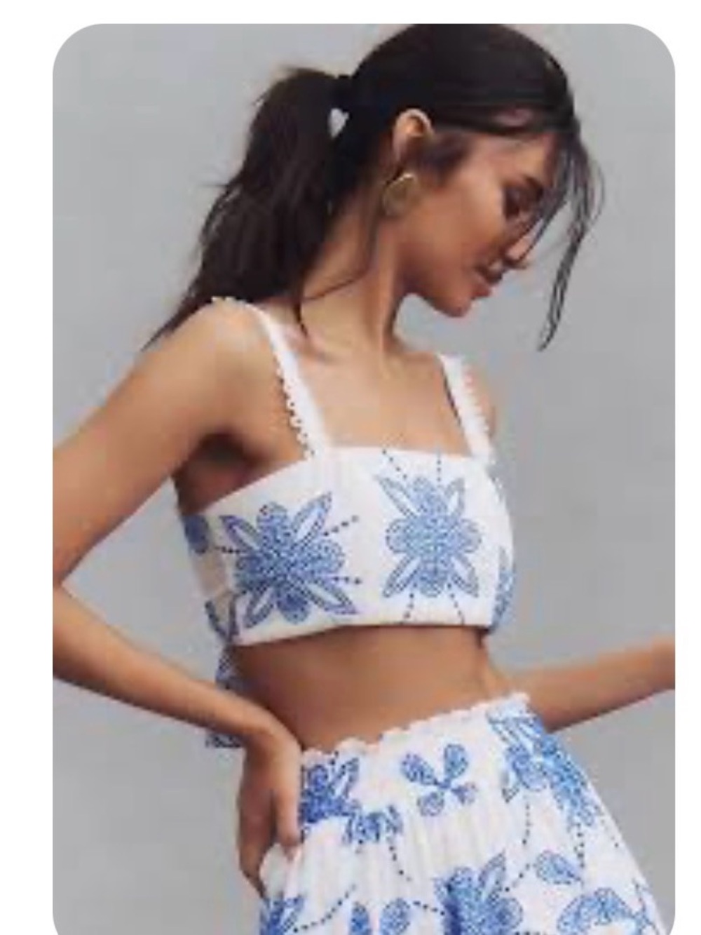 Blue & White Embroidered Crop Tank Top - Waimari for Anthropologie Women